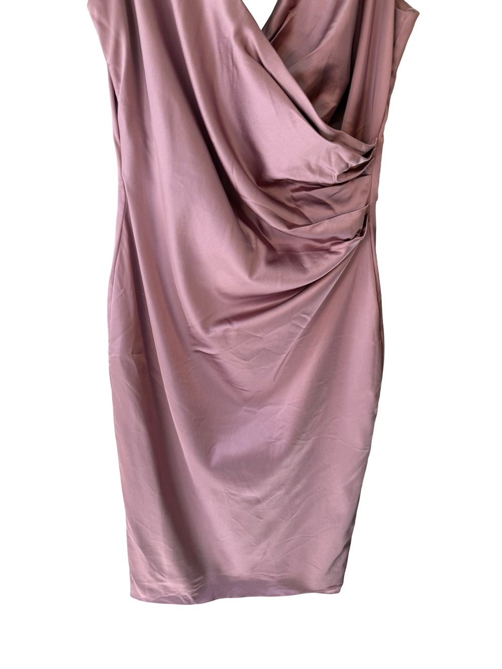 Le Chateau Satin Draped Midi Dress in Dusty Rose Size M Cocktail Formal Wedding - Picture 14 of 16